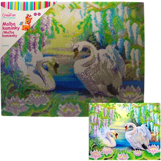 Pictură cu diamante – lebede 40 × 50 cm