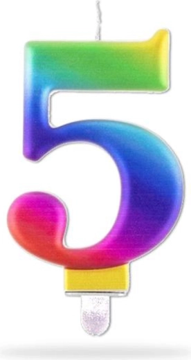 Lumânare cifră 5 înfiptă, curcubeu, 7,5 cm