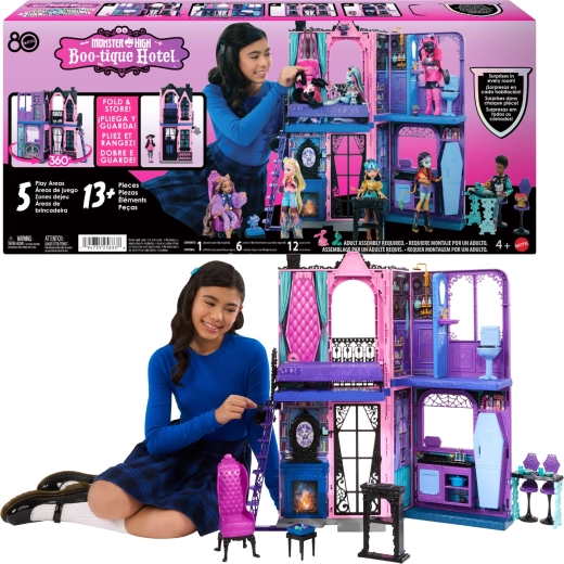 Monster High Boo-tique Hotel – căsuță de hotel înfricoșătoare, pliabilă, cu mobilier și accesorii