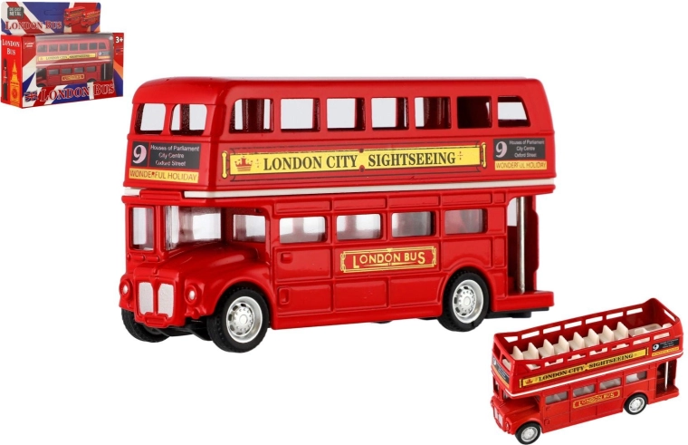 Autobuz londonez metalic cu etaj, cu mecanism pull-back