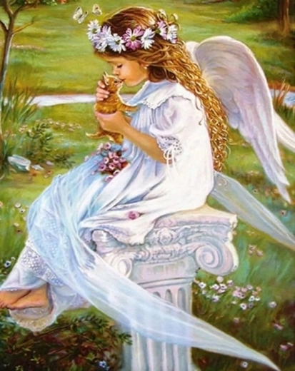 Norimpex Pictură pe numere Înger cu pisică roșcată 40 × 50 cm