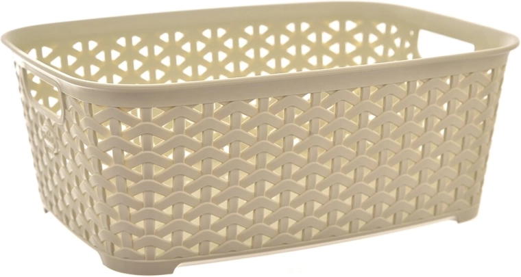 Coș de depozitare din plastic tip ratan, hobby, crem, 29 × 21,5 × 11 cm