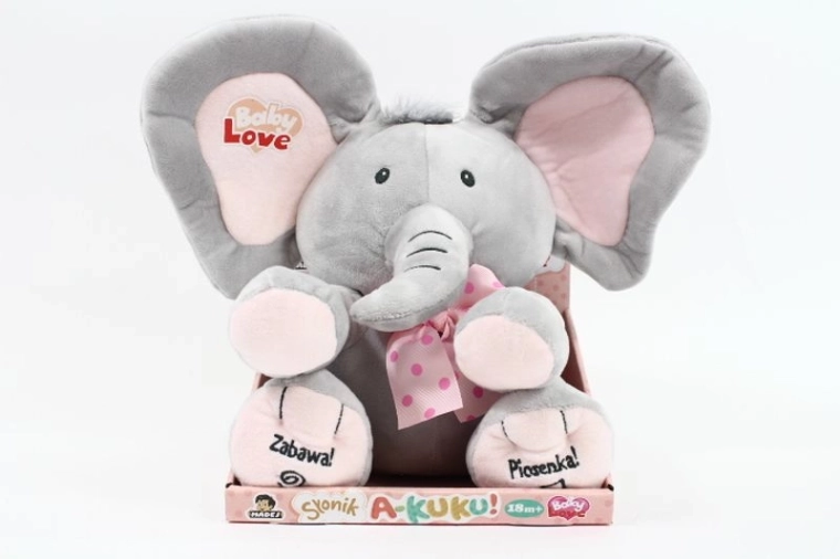 Elefant de pluș interactiv A Kuku 24 cm cu cântecel