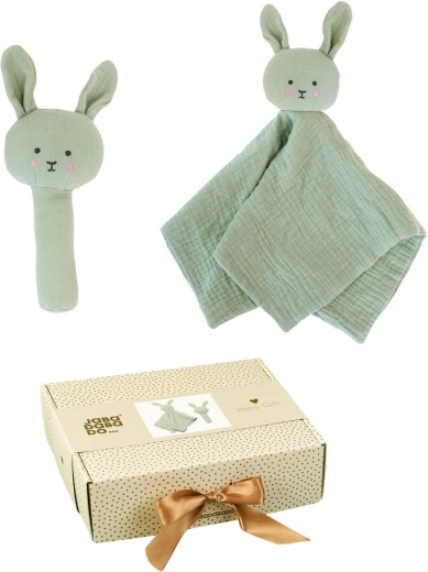Jabadabado set cadou pentru bebeluș cu jucărie de alintat și zornăitoare bunny verde