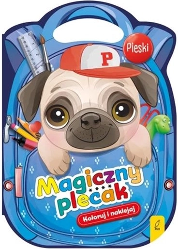 Rucsăcel magic cu căței cu desene de colorat și autocolante