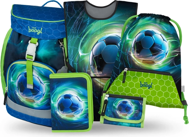 Set școlar Baagl Airy Minge de fotbal – rucsac, penar, săculeț, șorț și portofel