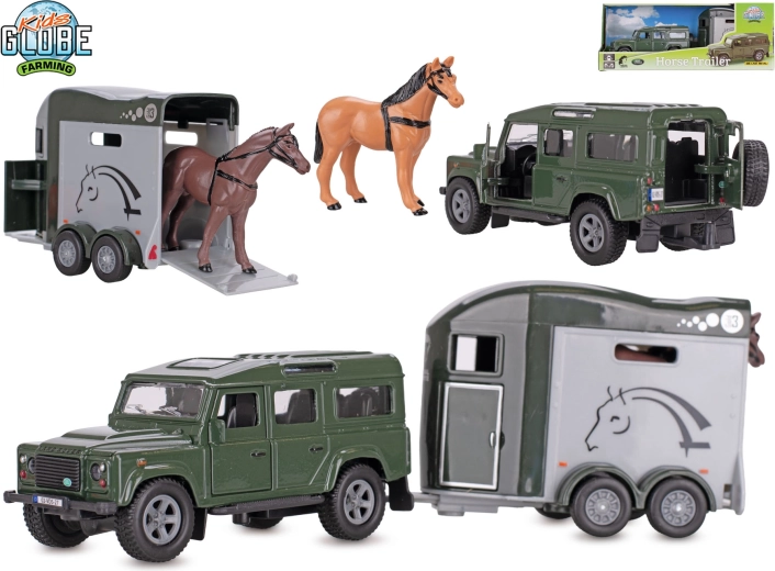Kids Globe Farming Land Rover cu remorcă pentru cai cu pull-back