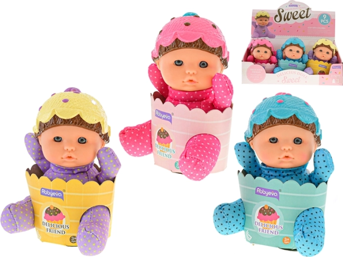 Bebeluș în coșuleț cu corp moale 15 cm, 3 culori