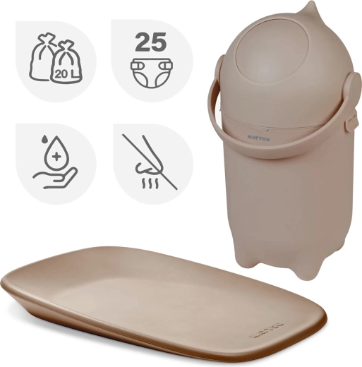 NATTOU coș pentru scutece Dropy și saltea de schimb Softy taupe 50 × 70 cm