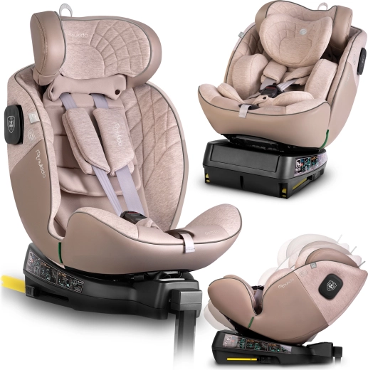 Scaun auto pentru copii Nukido Aero Line bej i-Size 40–150 cm cu ISOFIX și bază rotativă