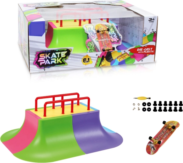 Set modular skatepark 6 în 1 cu multi-rail și fingerboard