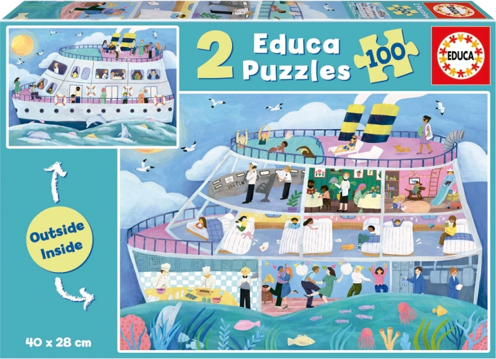 Educa puzzle Outside, Inside – vaporaș de agrement 2×100 piese