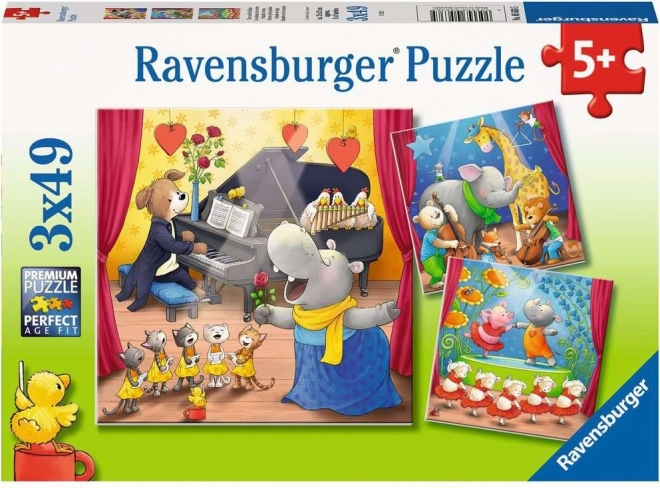 Puzzle Ravensburger animale pe scenă 3x49 piese