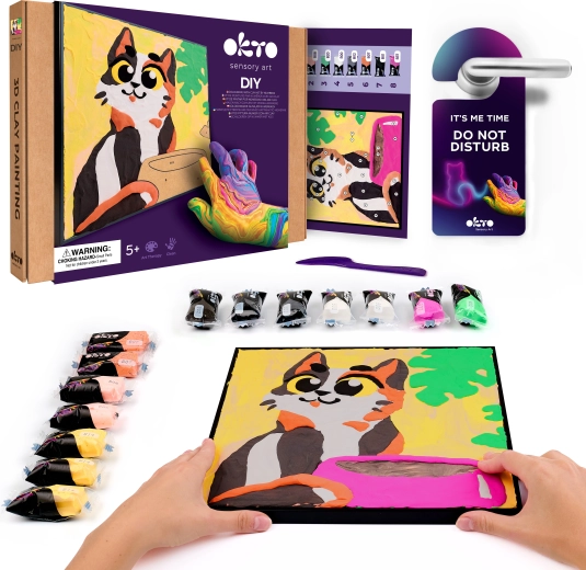 OKTO Pisică cu bol – set creativ de pictură cu pastă după numere 29 × 29 cm