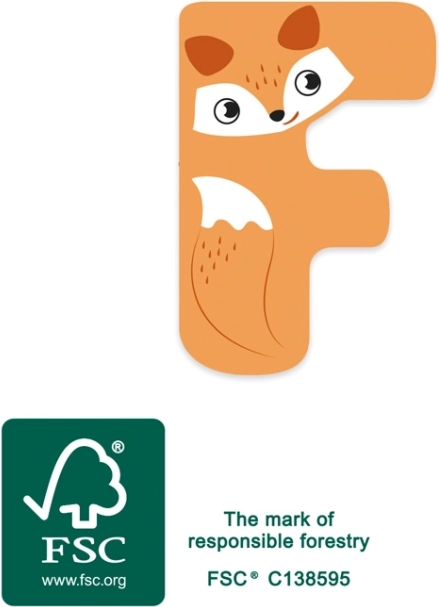 Literă mică Foot din lemn F cu vulpe pentru camera copilului