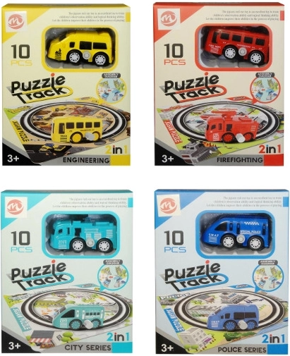 Mașinuță cu arc și pistă din puzzle