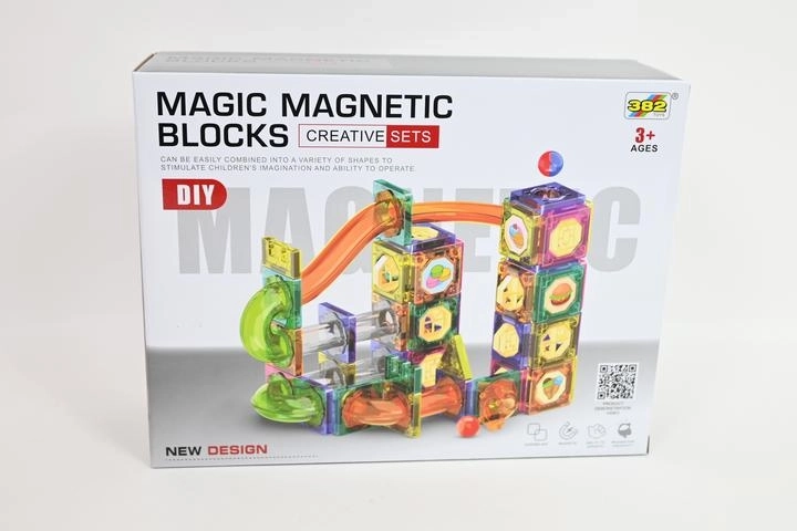 Set de construcție magnetic – pistă cu bile, 94 de piese