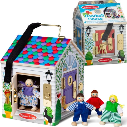 Căsuță din lemn cu sonerii la uși MELISSA & DOUG Doorbell House