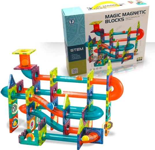 Pistă magnetică cu bile – set de construcție 96 piese