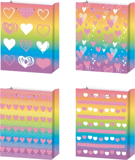 Pungă cadou S curcubeu cu inimioare