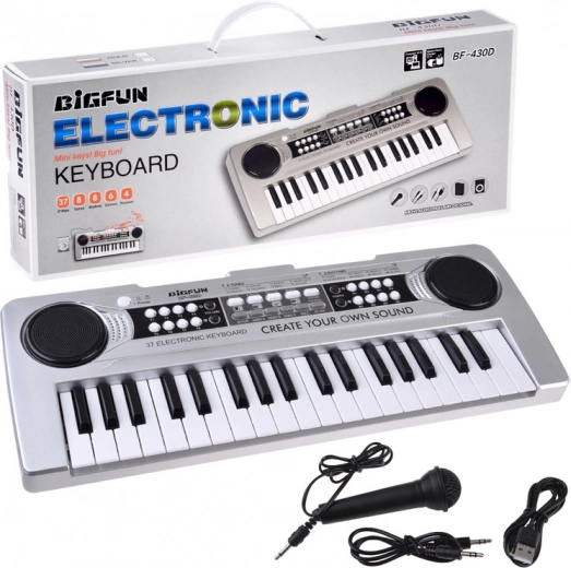 Mini clape cu 37 de clape cu microfon pentru voce – argintiu