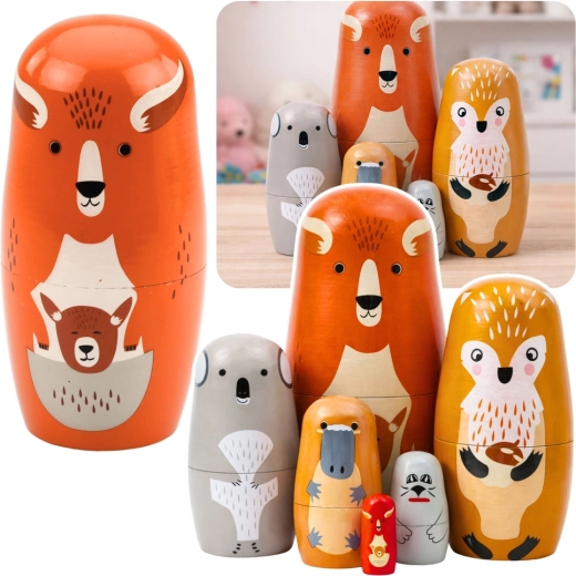 Matrioșcă din lemn – animale de pădure, set 6 buc