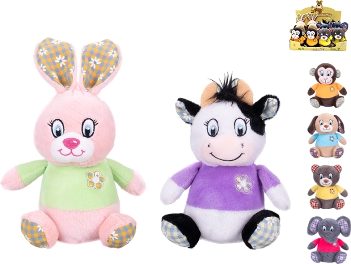 Animăluț de pluș 15 cm cu tricou colorat, de la naștere