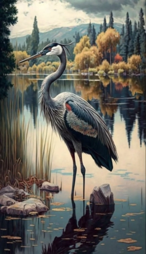 Pictură cu diamante Cocor pe lac 30 × 40 cm