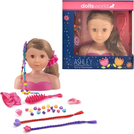 Dolls World cap de coafat Ashley brunetă 21 cm
