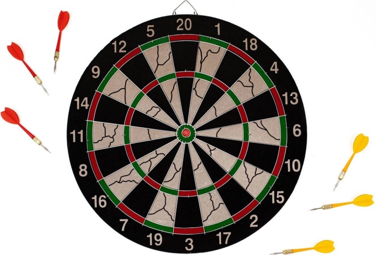 Acra țintă suspendată pentru darts 38 cm cu cadru metalic + 6 săgeți