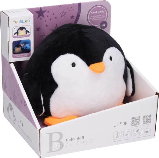 Lămpiță din pluș pinguin cu muzică 22 cm