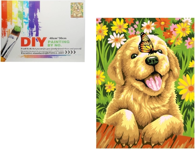 Pictură după numere – cățeluș cu papion