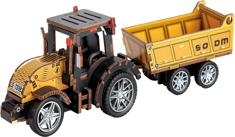 2Kids Toys puzzle 3D din lemn – tractor cu remorcă