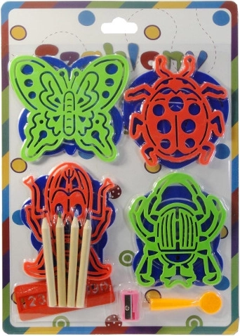 Șabloane de desen pentru copii – set de 8 șabloane cu creioane colorate