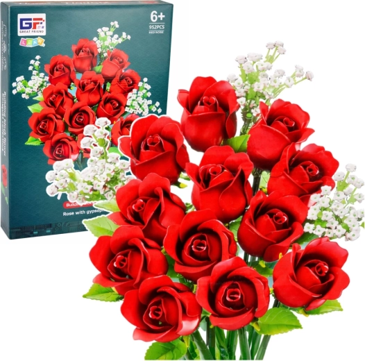 Set de construcție buchet floral trandafiri roșii și gypsophila, 952 piese