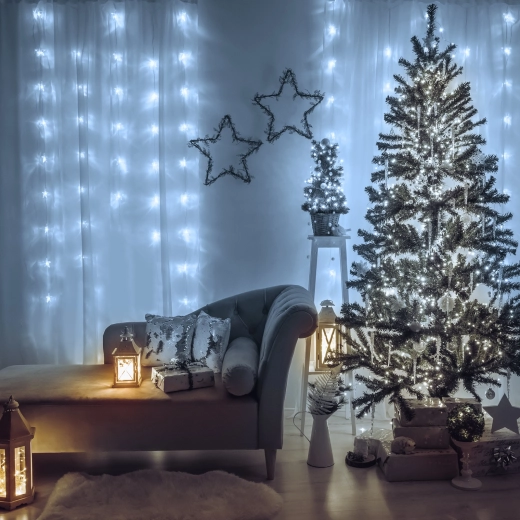 Perdea luminoasă LED cu 200 de LED-uri alb rece, 4,2 m