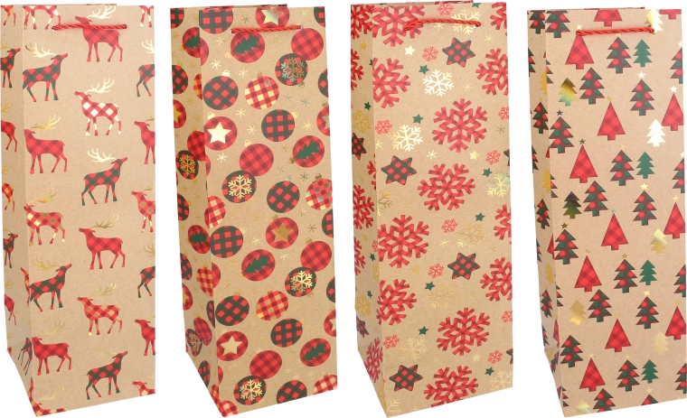 Pungă cadou de Crăciun pentru sticlă M 11 × 38 × 11 cm - 1 bucată