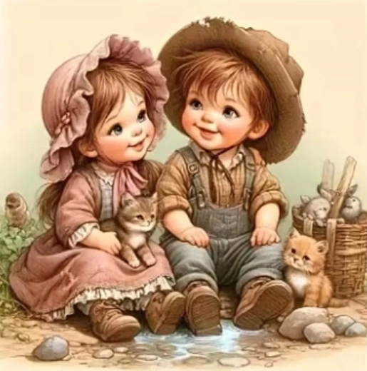 Norimpex pictură cu diamante copii de la țară cu pisoi 30 × 40 cm