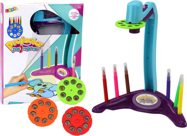 Proiector de desen cu 3 discuri interschimbabile și markere, mov