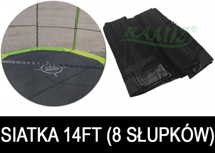 Plasă de protecție pentru trambulină de grădină 427 cm 14FT, 8 tuneluri pentru stâlpi – negru