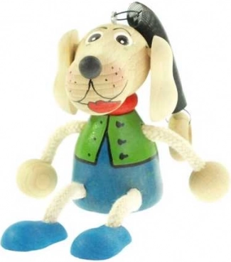 Teckel pe arc – jucărie suspendată din lemn