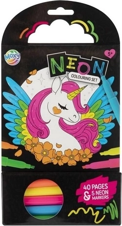 Carte de colorat neon cu unicorn 15 × 15 cm (40 de pagini) + 5 markere neon