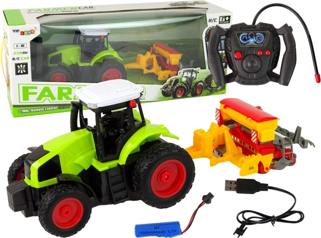 Tractor RC pentru copii cu presă 1:16 verde