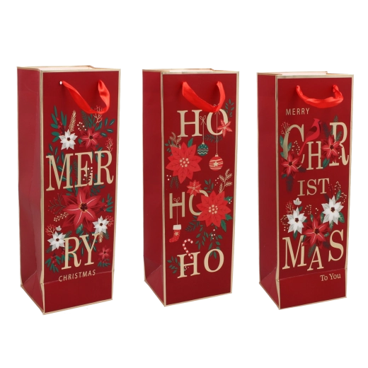 Pungă cadou de Crăciun pentru vin Christmas to You – mix de modele, 36 × 12 × 10 cm, 12 buc