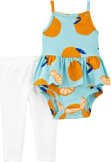 Set Carter’s din 2 piese – body cu bretele și colanți blue orange pentru fetiță (6 m)