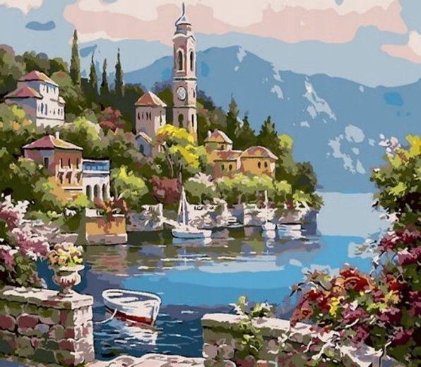 Norimpex pictură pe numere Oraș lângă lac 40 × 50 cm