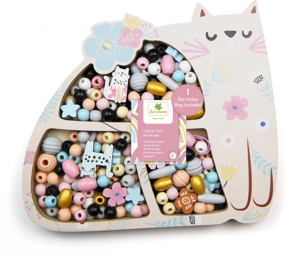 Mărgele pastelate din lemn în formă de pisică