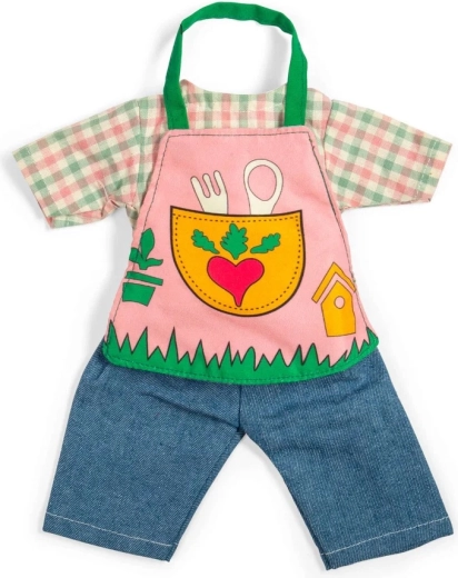 Bigjigs Toys ținută de grădinărit pentru păpușă 34 cm – pantaloni, cămașă și șorț