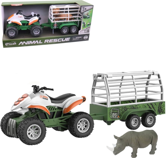 Set de joacă salvarea animalelor – ATV cu propulsie inerțială, cu remorcă, lumină și sunet