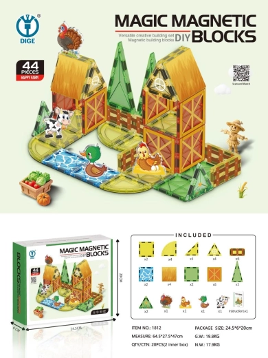 Set de construcție magnetică fermă, 44 de piese